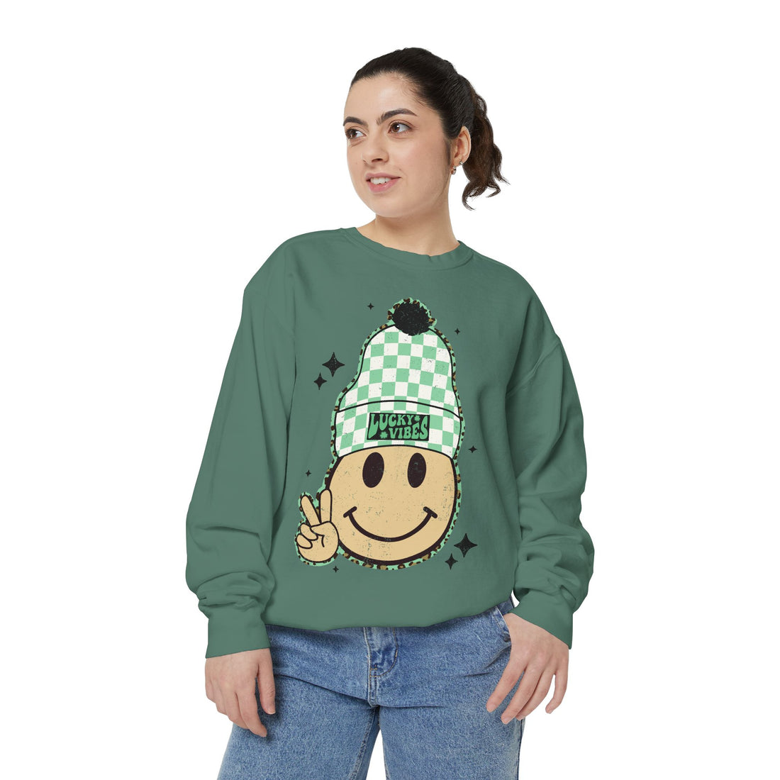 Vibey Green Smiley Sweatshirt