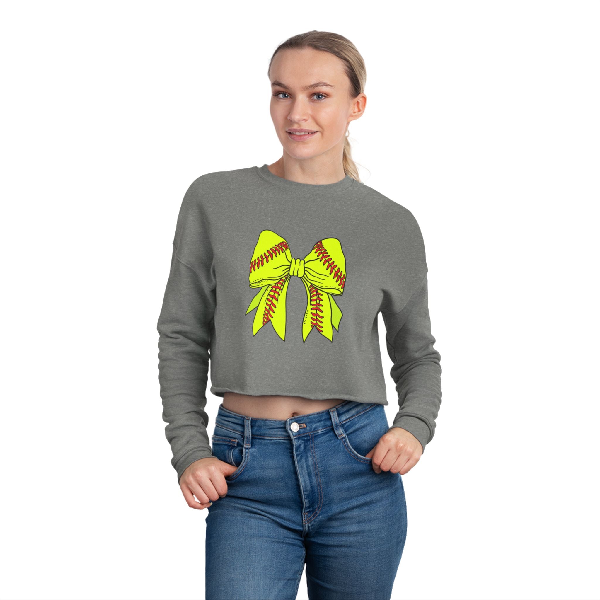 Softball Bow Cropped Sweatshirt