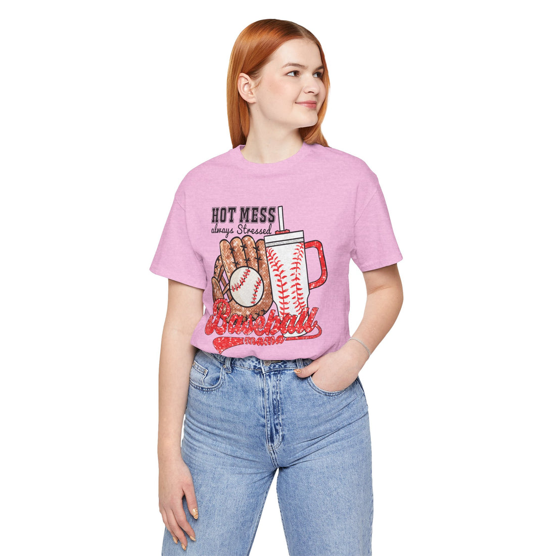 Hot Mess, Always Stressed Baseball Short Sleeve Tee